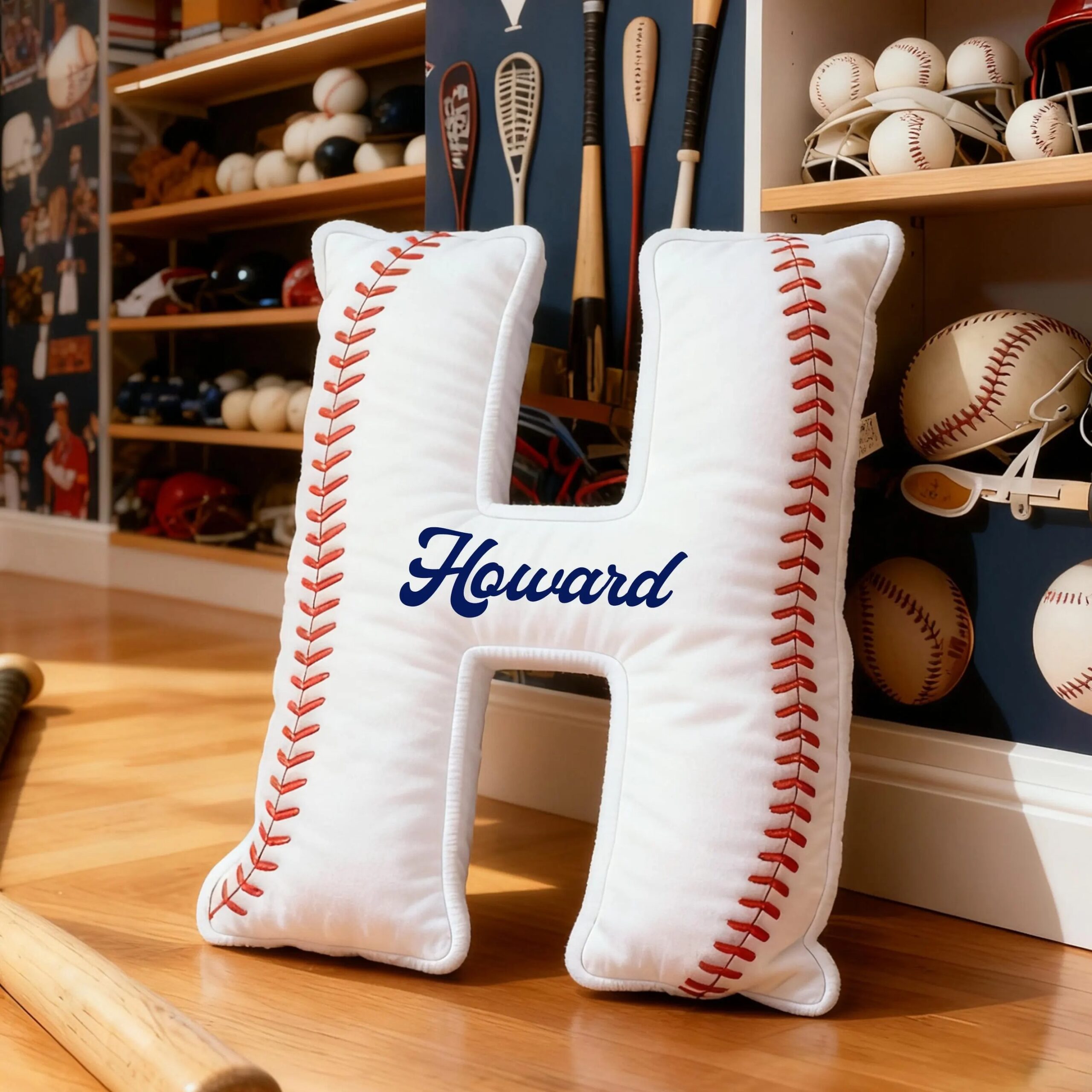 Personalized Baseball Themed Letter Shaped Pillow with Custom Name, Baseball Sports Fans gifts, Baseball Player Gift,Sport Baseball