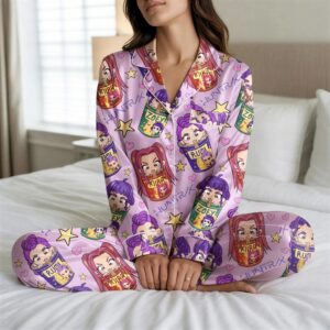 KPop Demon Hunters Huntrix Ramen Satin Pajamas Set, Huntrix Pajamas, Rumi Mira Zoey Pajamas, Kpop Fan Gifts, Demon Hunter Inspired Sleepwear