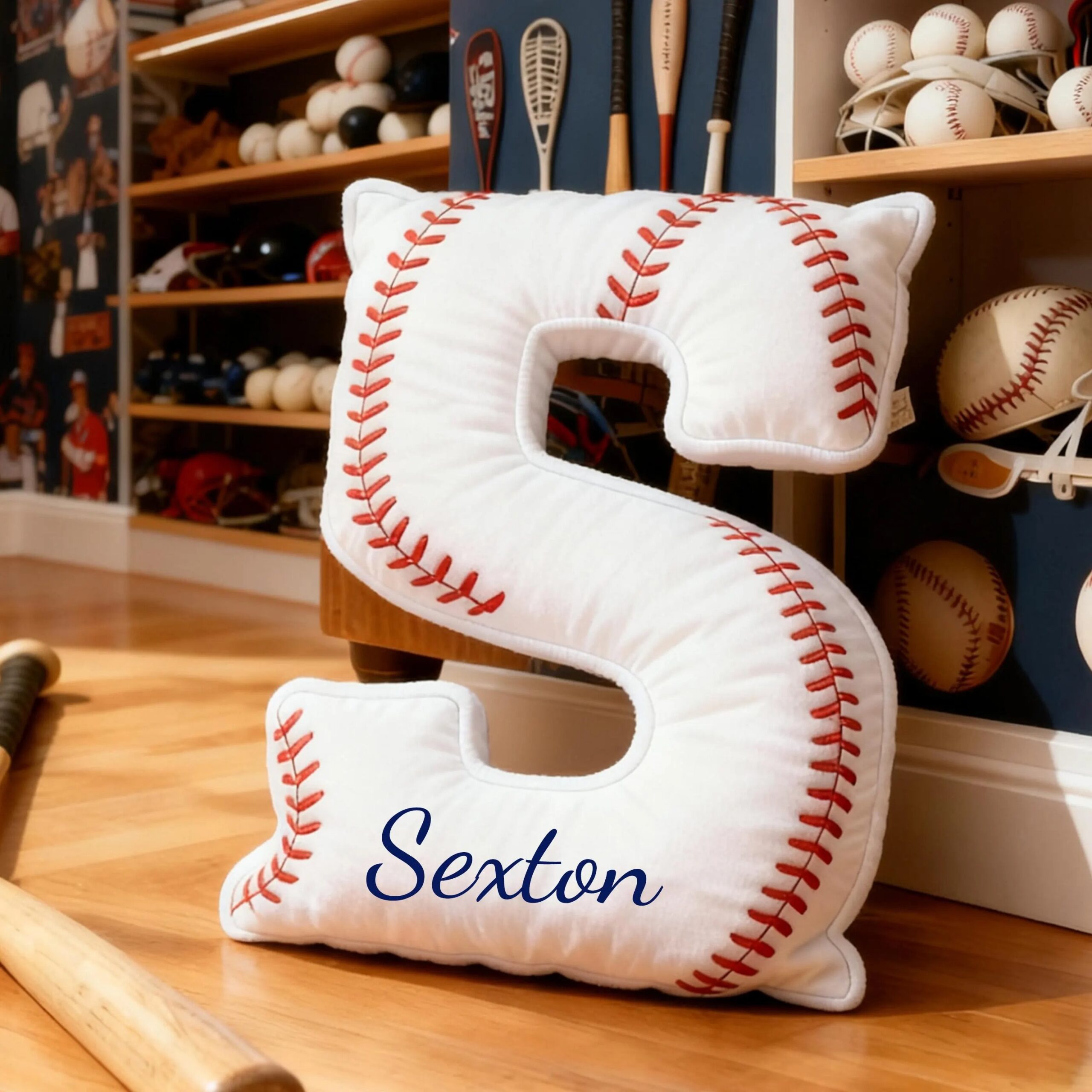 Personalized Baseball Themed Letter Shaped Pillow with Custom Name, Baseball Sports Fans gifts, Baseball Player Gift,Sport Baseball - Image 2