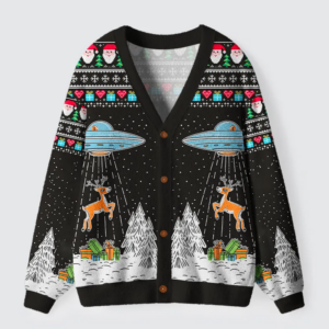Alien Christmas Abduction Ugly Cardigan Sweater