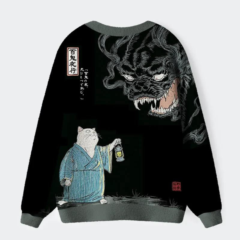 Night Stalker:Cat vs.Demon Ugly Cardigan Sweater - Image 2