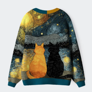 Alternative view of Starry Feline Companions Ugly Cardigan Sweater