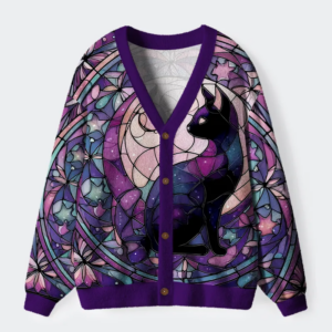 Ethereal Night Cat Ugly Cardigan Sweater