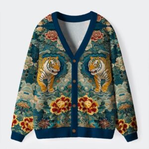 Imperial Tiger Tapestry Ugly Cardigan Sweater