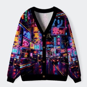 Tokyo Street Scene Ugly Cardigan Sweater