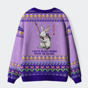 Alternative view of Rabbit Say Weird Stuff Or Die Ugly Cardigan Sweater