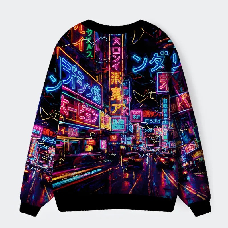 Tokyo Street Scene Ugly Cardigan Sweater - Image 2