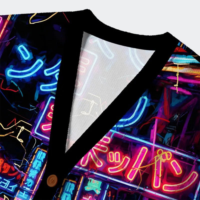 Tokyo Street Scene Ugly Cardigan Sweater - Image 3