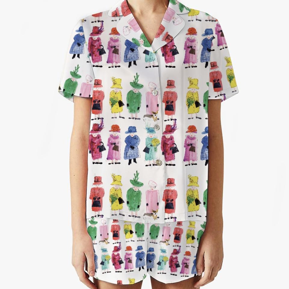Queen Elizabeth II Rainbow Satin Pajama Set, Satin Pajamas For Women