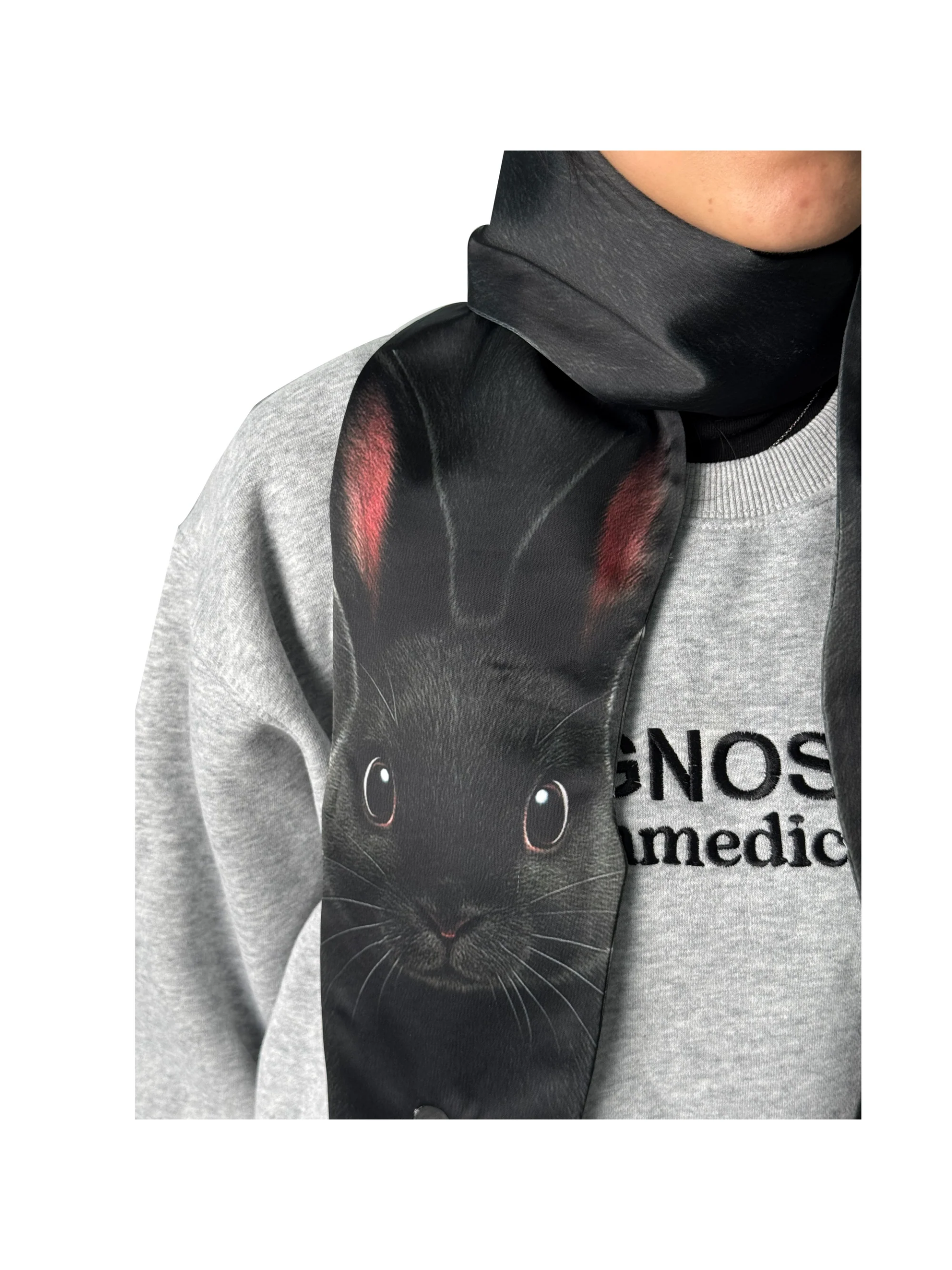 Animal Scarf – Midnight Rabbit Scarf, Novelty Silk Scarf , Novelty Silk Pet Scarf - Image 2