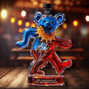 Alternative view of Dancing Bear 60th Anniversary Of Grateful Dead Custom Whiskey Bottle