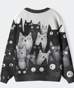 Alternative view of The Judgmental Stare Of Cats Ugly Cardigan Sweater