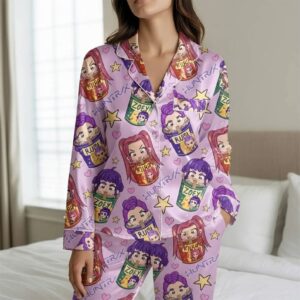 KPop Demon Hunters Huntrix Ramen Satin Pajamas Set, Huntrix Pajamas, Rumi Mira Zoey Pajamas, Kpop Fan Gifts, Demon Hunter Inspired Sleepwear