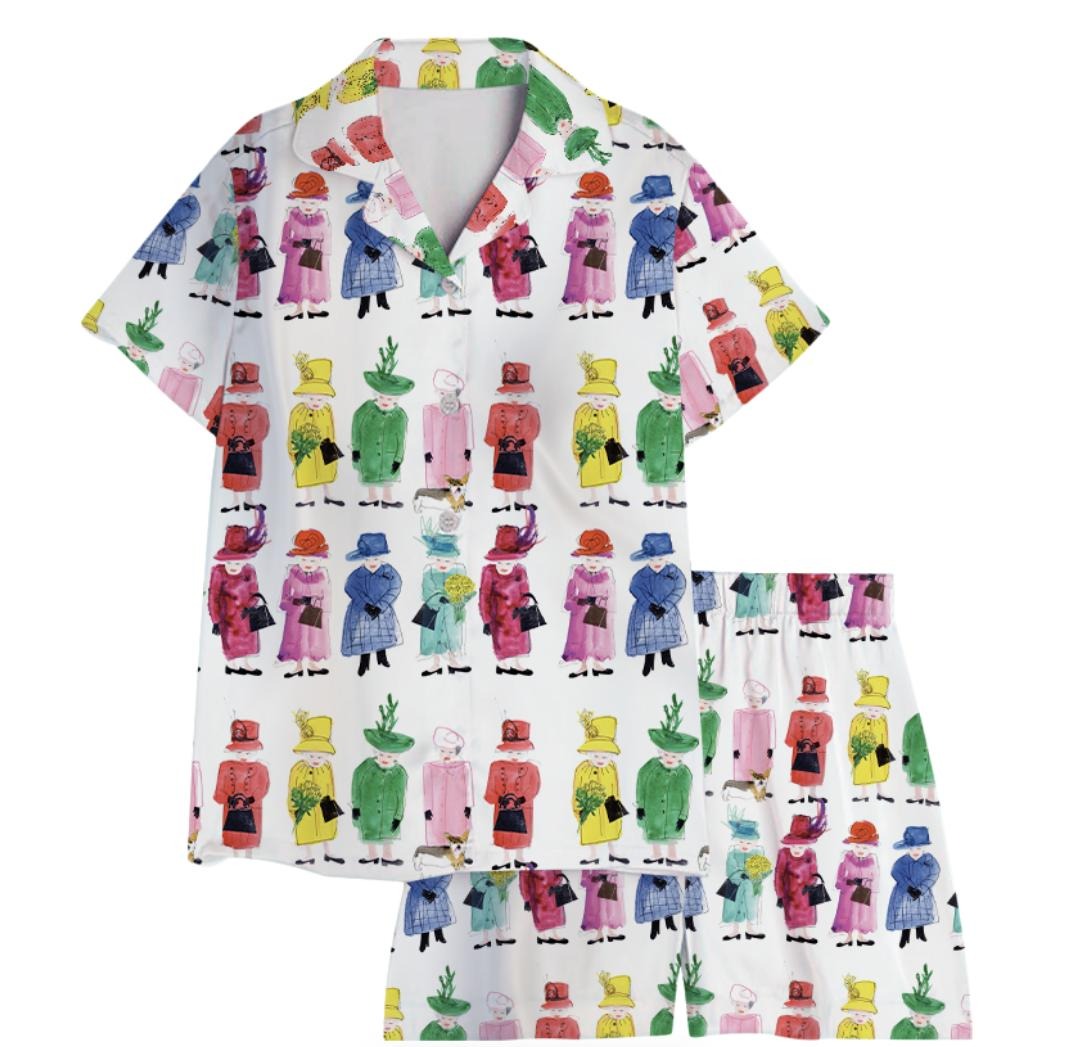 Queen Elizabeth II Rainbow Satin Pajama Set, Satin Pajamas For Women