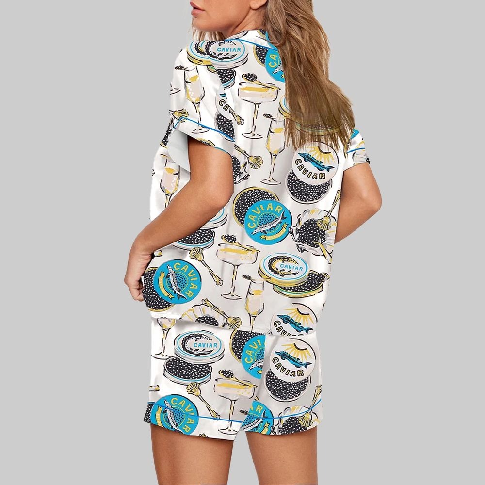 Champagne Caviar Satin Pajama Set For Women