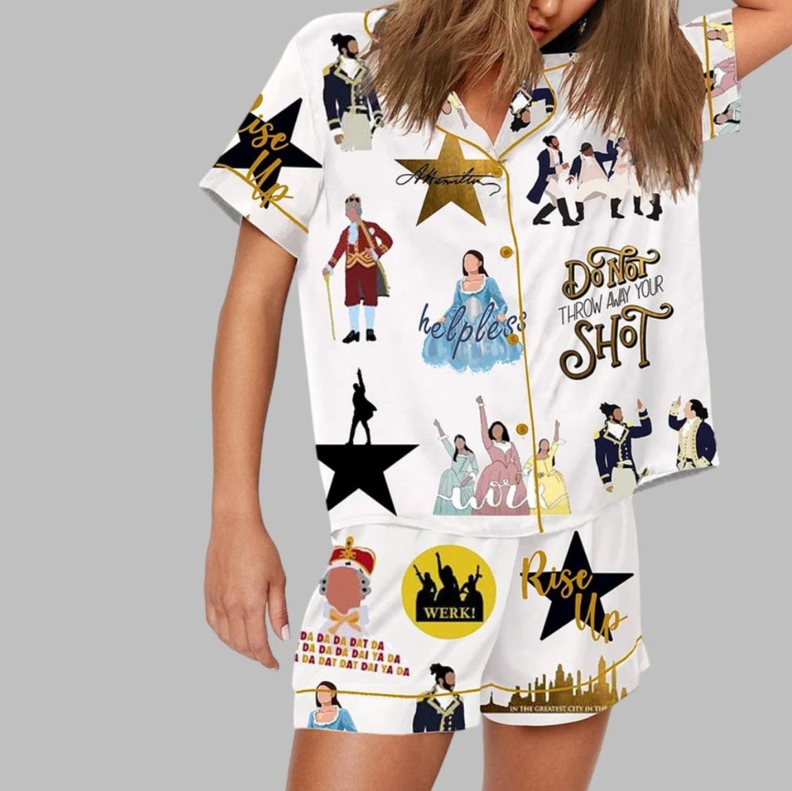 Hamilton The Musical Inspired Tour Print Satin Pajama Set For Women