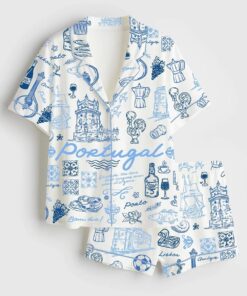 Women’s Portugal Whimsical Style Illustration Satin Pajama Set