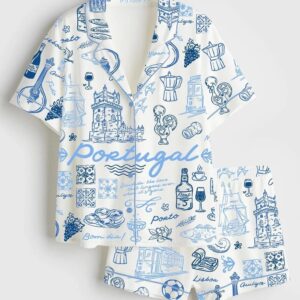 Women’s Portugal Whimsical Style Illustration Satin Pajama Set