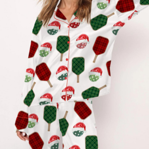 Christmas Pickleball Silk Satin Pajama Set For Women
