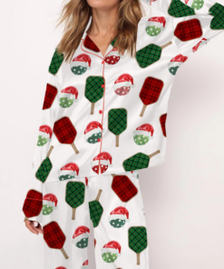 Christmas Pickleball Silk Satin Pajama Set For Women