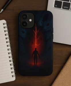 Upside Down Inspired Phone Case Red Lightning Portal Aesthetic Shadow Figure Horror Case Season 5 Style Design Dark Fantasy iPhone Cover