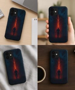 Alternative view of Upside Down Inspired Phone Case Red Lightning Portal Aesthetic Shadow Figure Horror Case Season 5 Style Design Dark Fantasy iPhone Cover