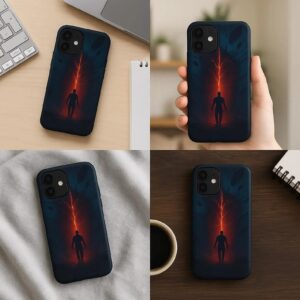 Alternative view of Upside Down Inspired Phone Case Red Lightning Portal Aesthetic Shadow Figure Horror Case Season 5 Style Design Dark Fantasy iPhone Cover