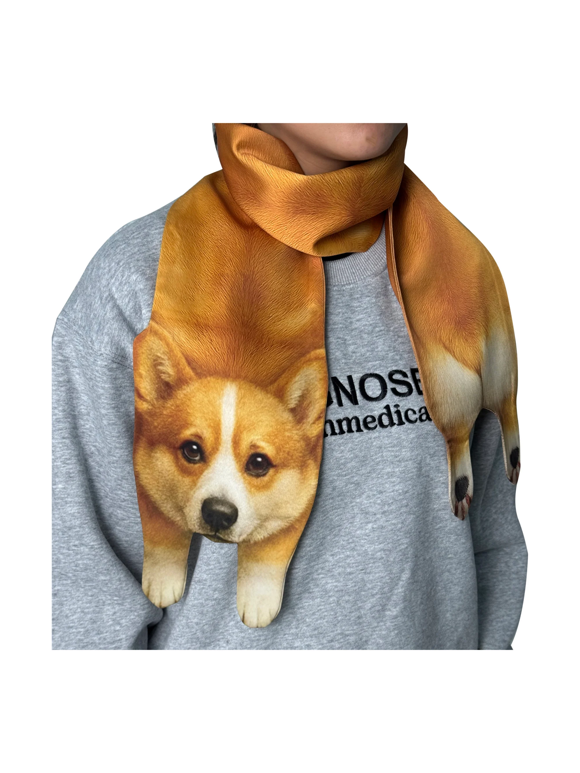 Animal Scarf – Golden Corgi Scarf, Novelty Silk Scarf , Funny Pet Scarf - Image 2