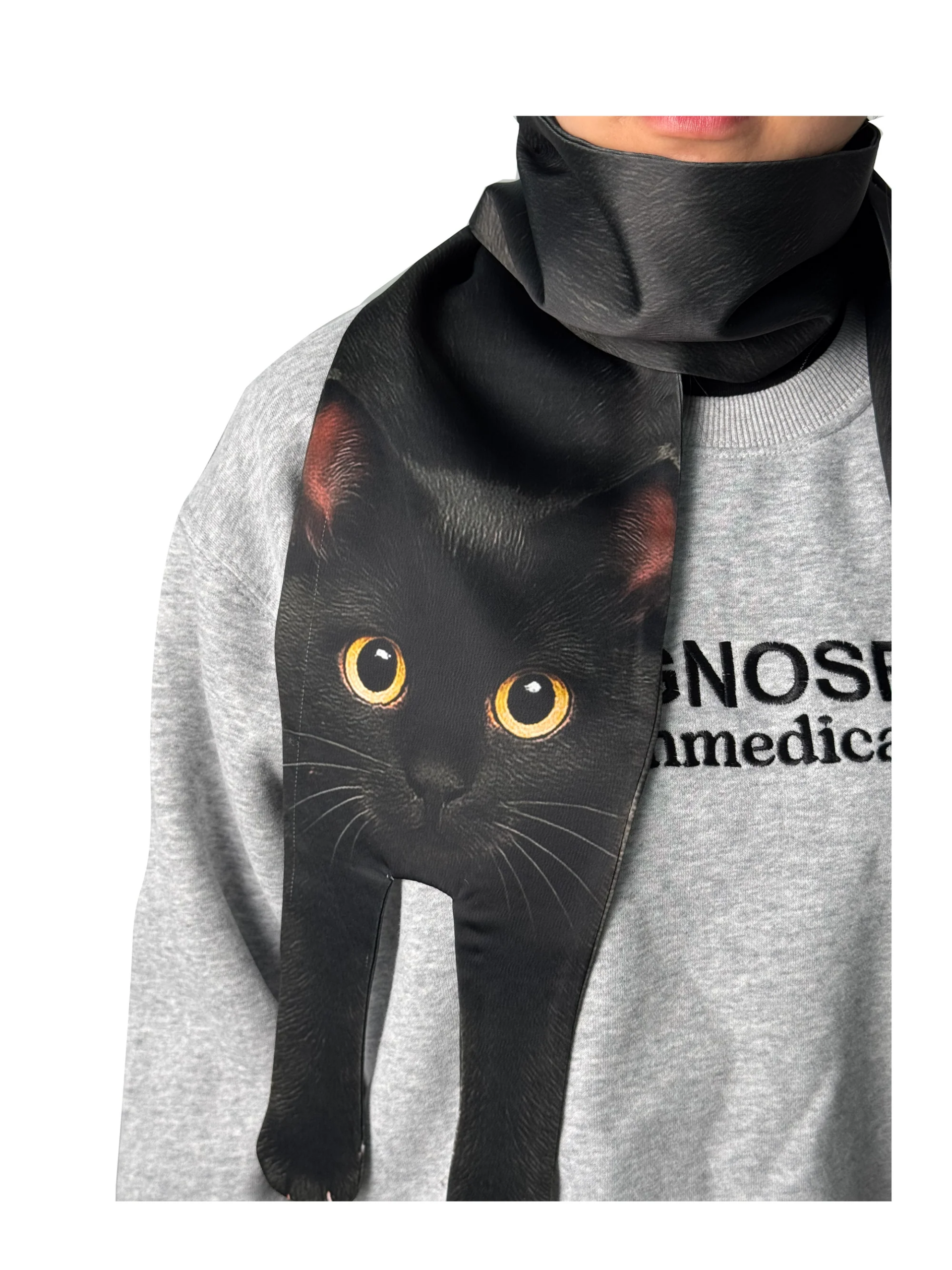 Animal Scarf – Novelty Silk Black Lucky Cat Scarf, Funny Pet Scarf - Image 2