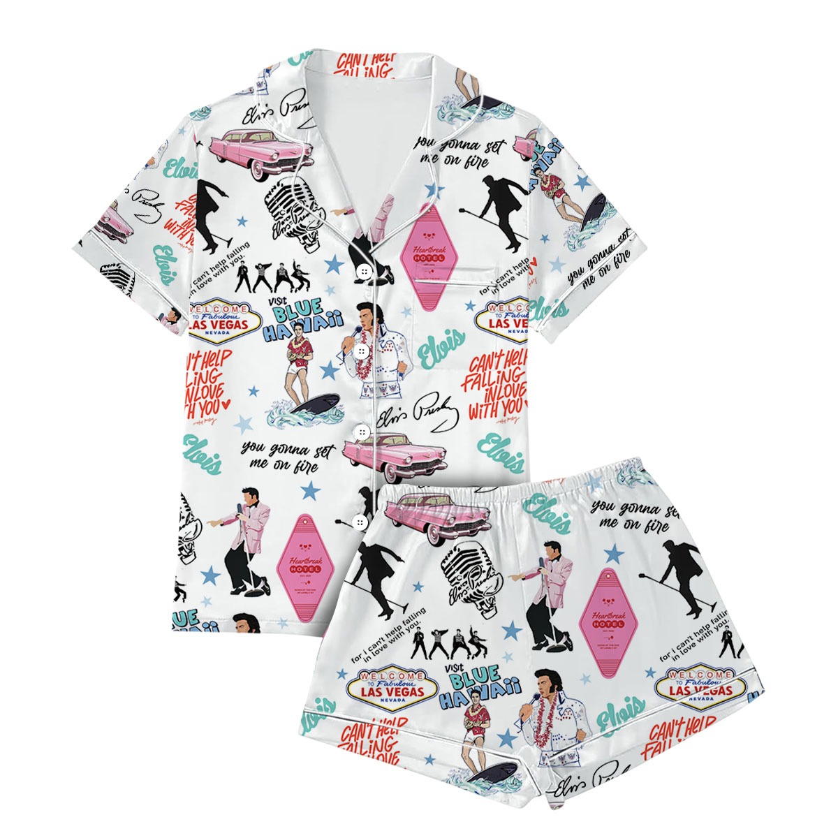 Elvis Presleyv Satin Pajamas Set For Women