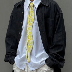 Snake Tie Yellow Python Print Neck Tie, Vintage Tie, Novelty Tie, Tie Accessories Holiday Gift, Tie Gift, Tie Accessories