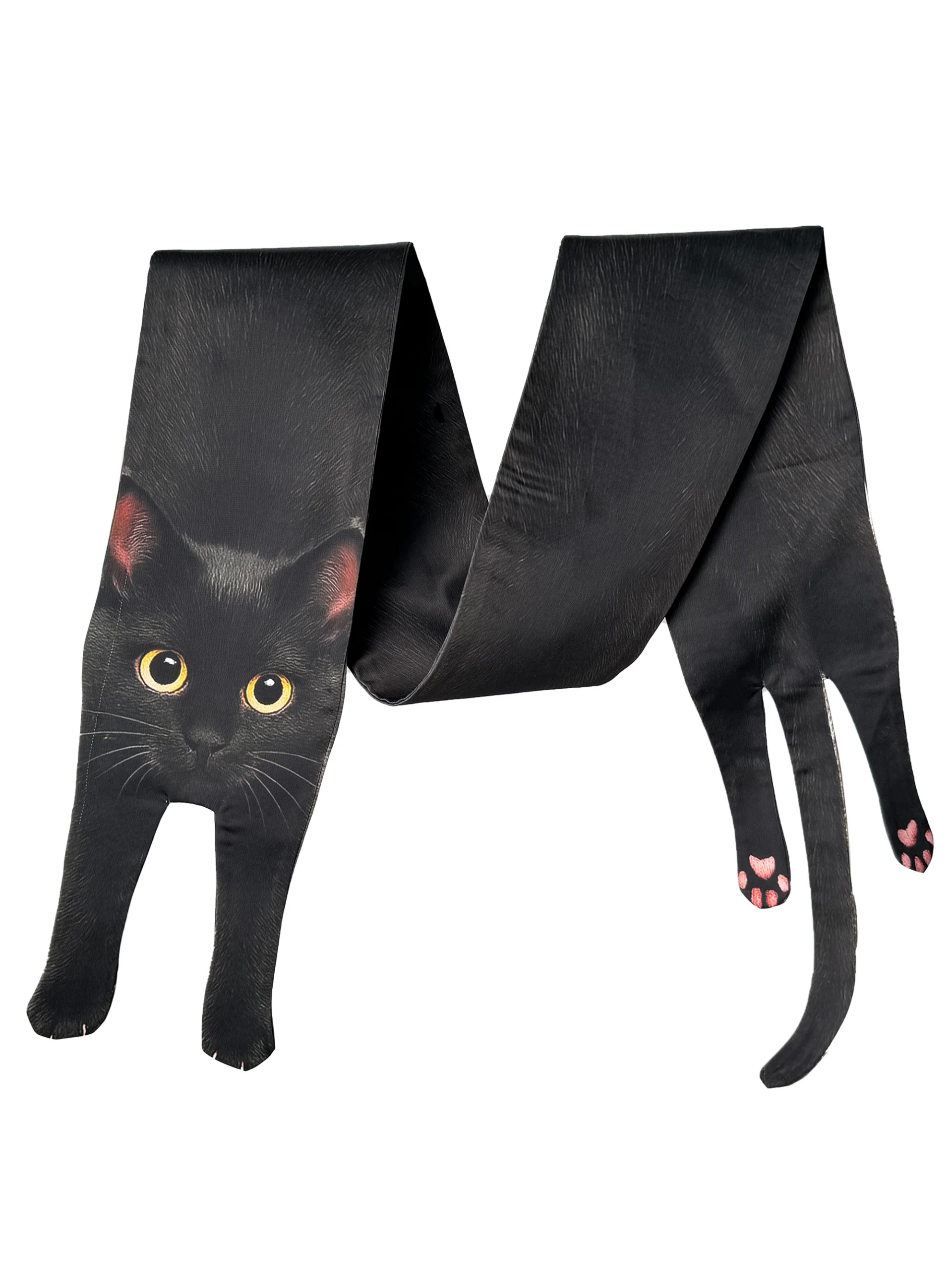 Animal Scarf – Novelty Silk Black Lucky Cat Scarf, Funny Pet Scarf - Image 3