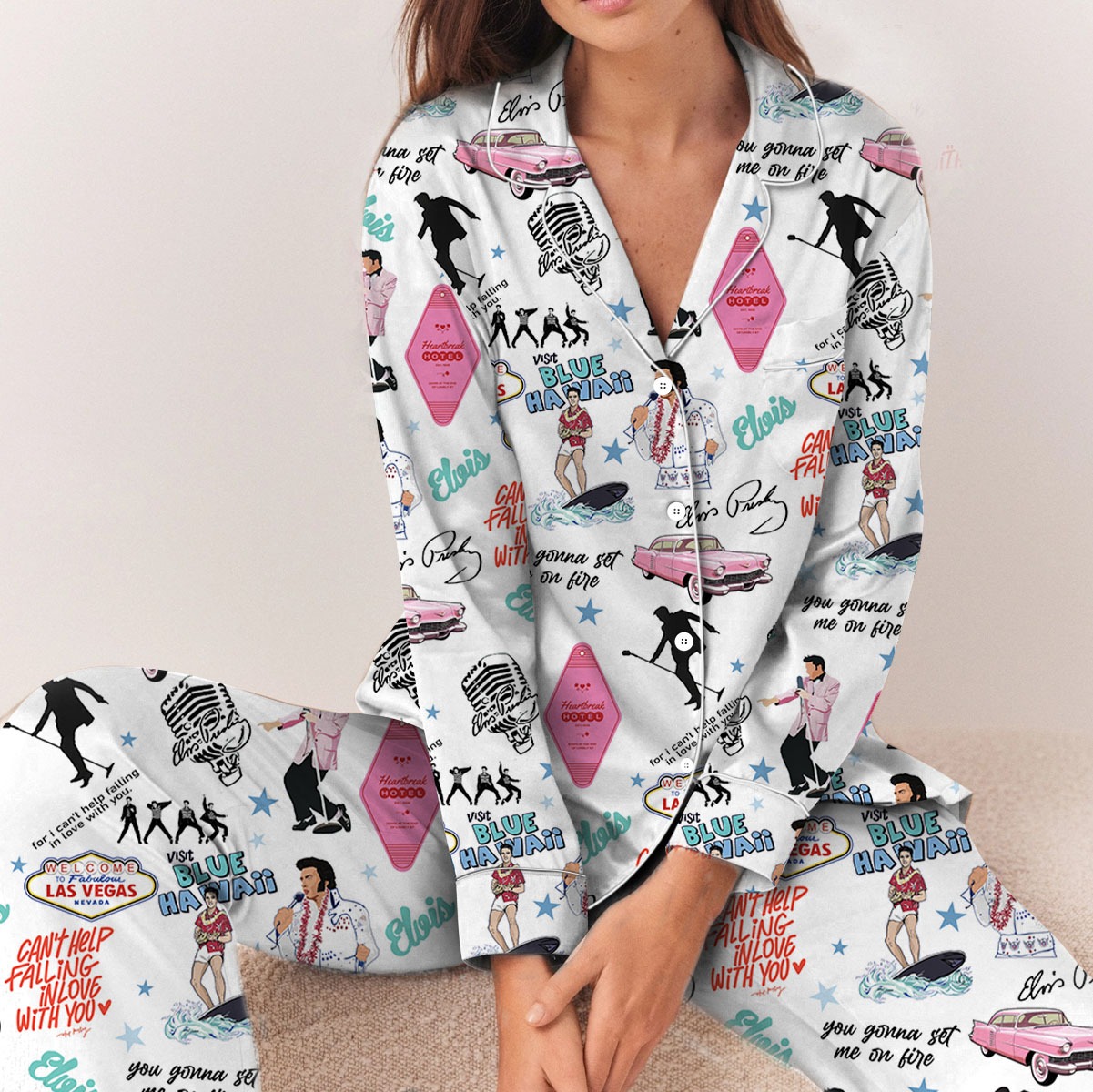 Elvis Presleyv Satin Pajamas Set For Women
