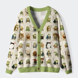 Frogs Of The Samurai Realm Ugly Cardigan Sweater