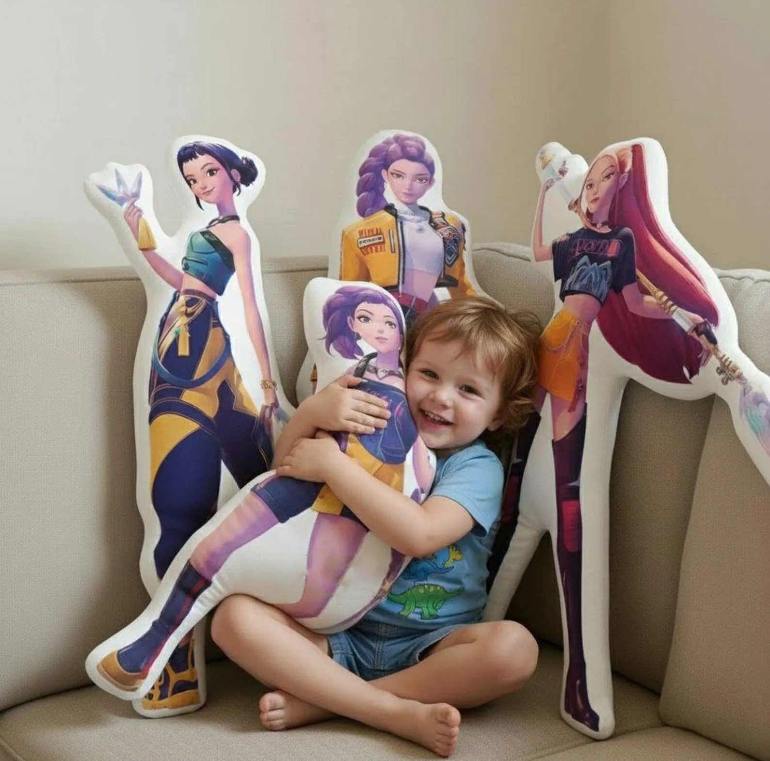 Cute Chibi Huntrix Pillow – Rumi Mira Zoey Warrior Plush, K-pop Demon Hunter, Personalized Kids Gift, Adorable Christmas Present