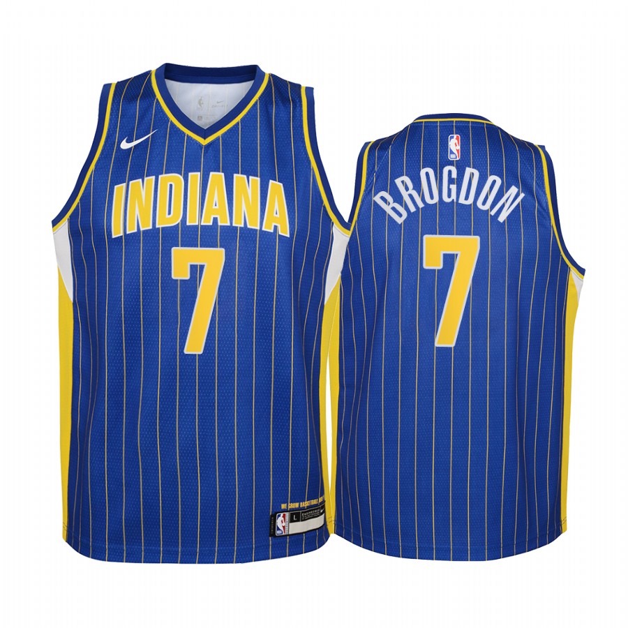 Indiana Pacers Malcolm Brogdon 2020-21 City Edition Blue Youth Basketball Jersey - New Uniform