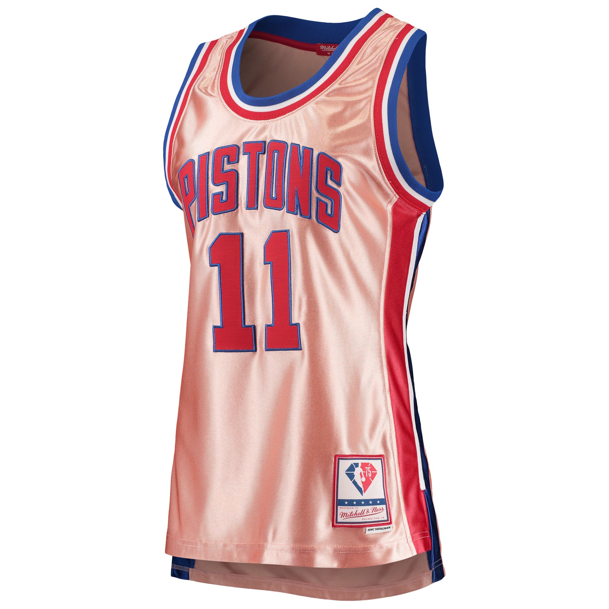 Alternative view of Isiah Thomas Detroit Pistons Mitchell & Ness Women's 75th Anniversary Rose Gold 1982 Swingman Basketball Jersey - Pink