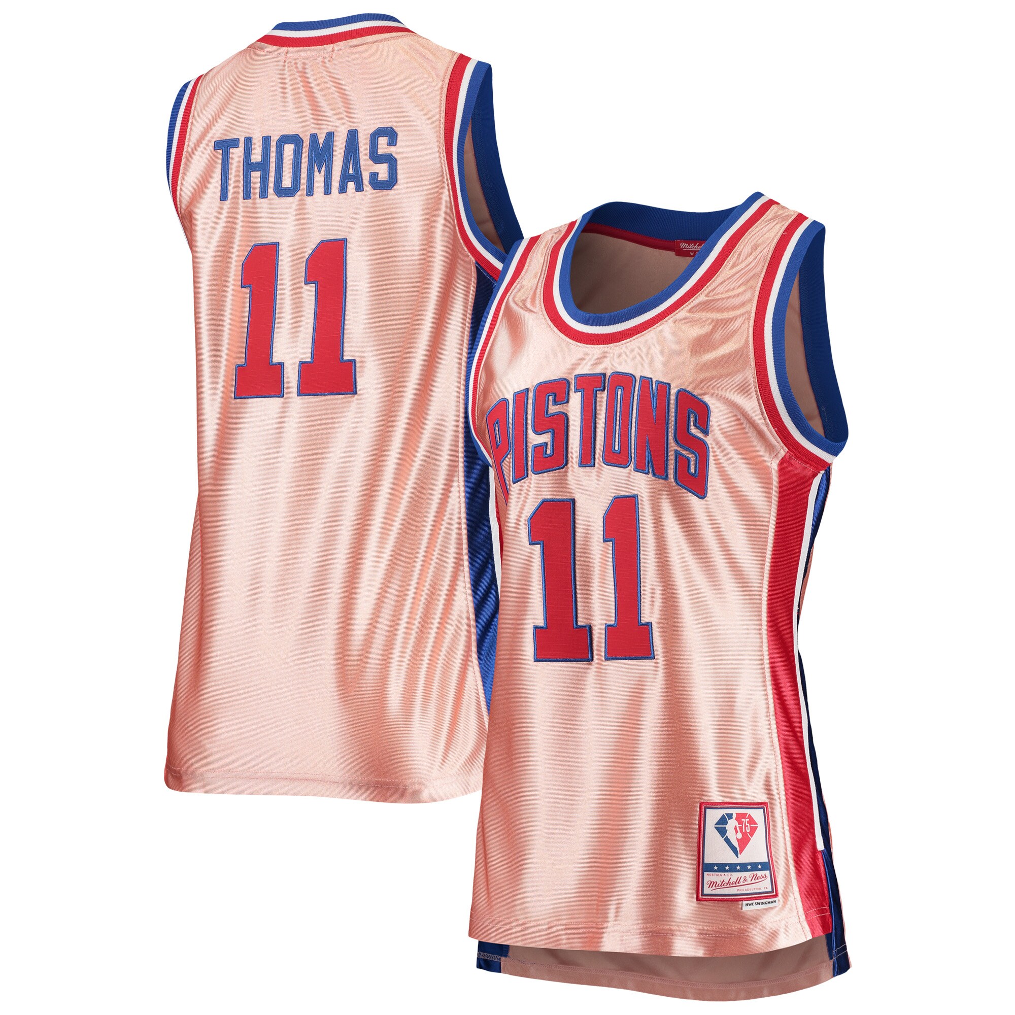 Isiah Thomas Detroit Pistons Mitchell & Ness Women's 75th Anniversary Rose Gold 1982 Swingman Basketball Jersey - Pink