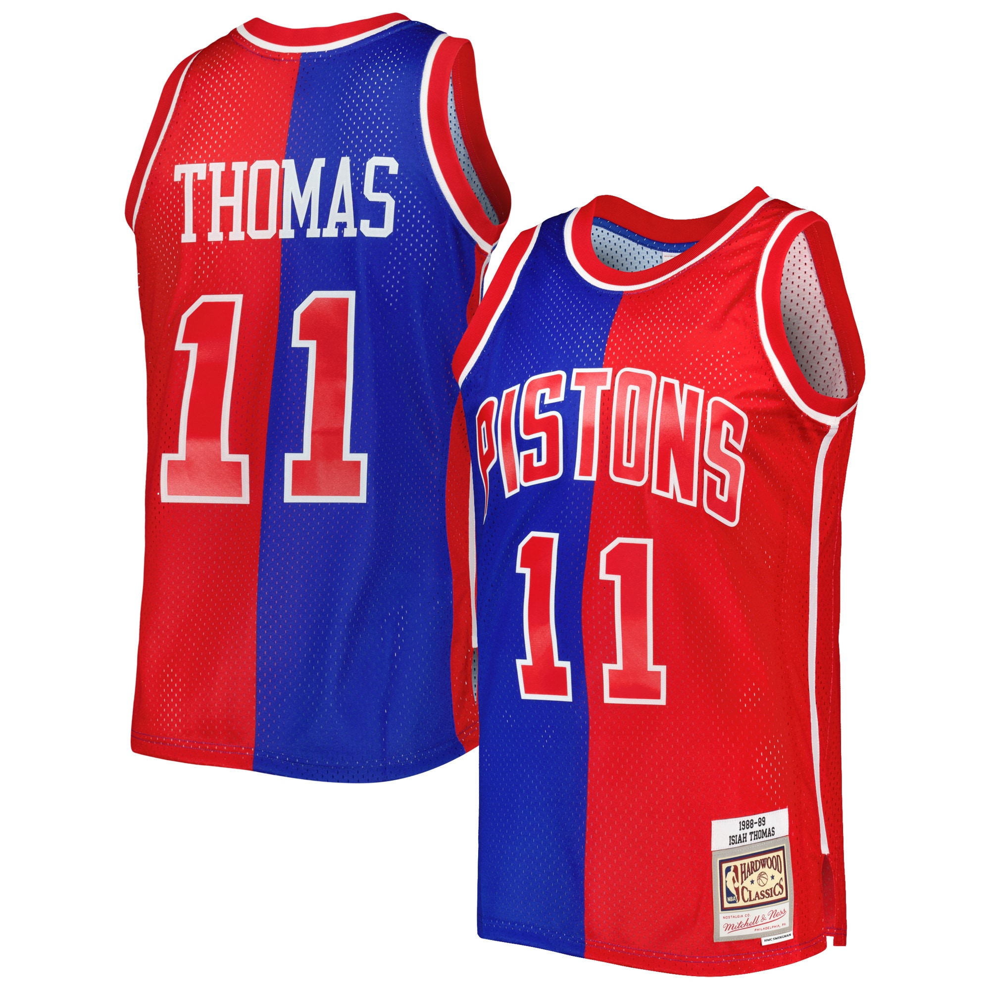 Isiah Thomas Isiah Thomas Mitchell & Ness Hardwood Classics 1988/89 Split Swingman Basketball Jersey - Blue/red