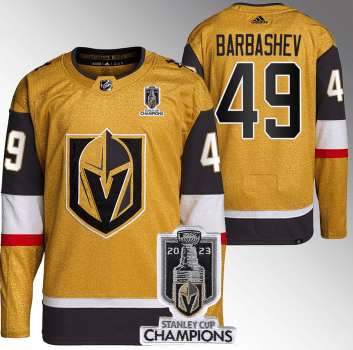 Ivan Barbashev 49 Vegas Golden Knights 2023 Stanley Cup Champions Patch Breakaway Home Hockey Jersey - Gold - JS743 