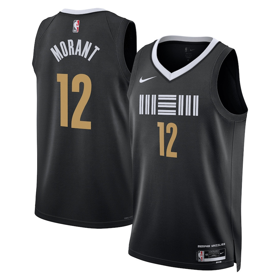 Ja Morant 12 Memphis Grizzlies 2023/24 City Edition Swingman Basketball Jersey - Black - JS412 