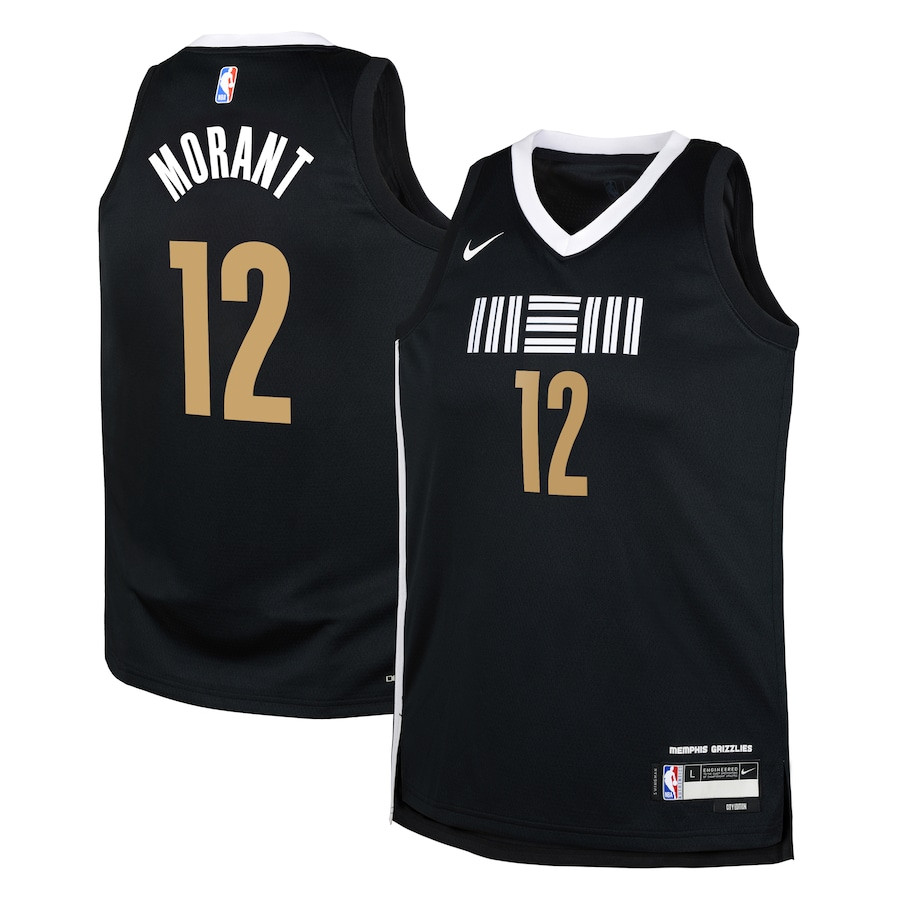 Ja Morant 12 Memphis Grizzlies 2023/24 City Edition Swingman YOUTH Basketball Jersey - Black - JS372 