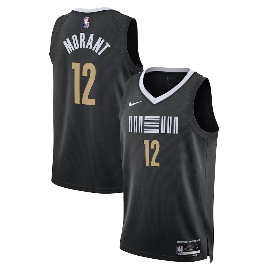 Ja Morant 12 Memphis Grizzlies 2023/24 Swingman Basketball Jersey - City Edition - Unisex Black - JS143 
