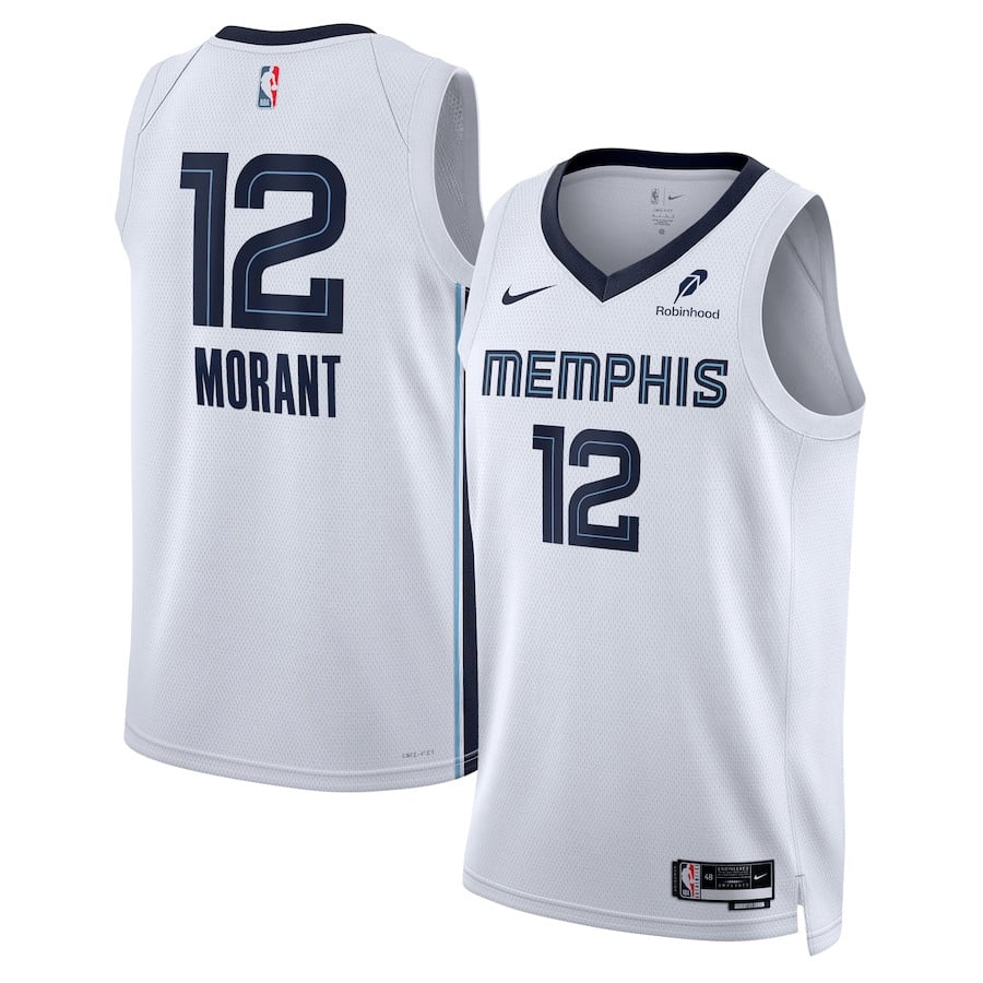 Ja Morant 12 Memphis Grizzlies Unisex Swingman Badge Player Basketball Jersey - Association Edition - White - JS855 