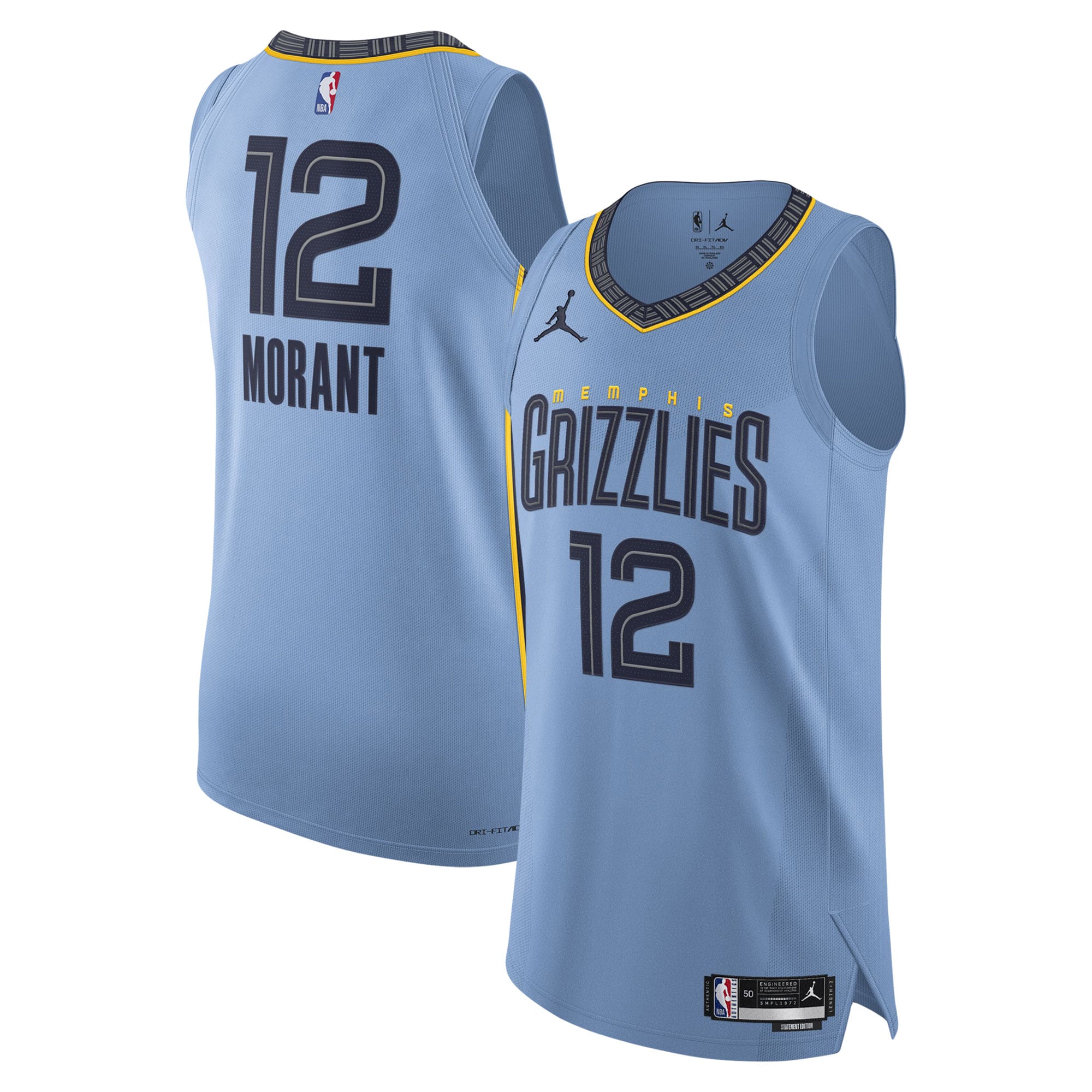 Ja Morant Memphis Grizzlies Jordan Brand Authentic Player Basketball Jersey - Statement Edition - Light Blue