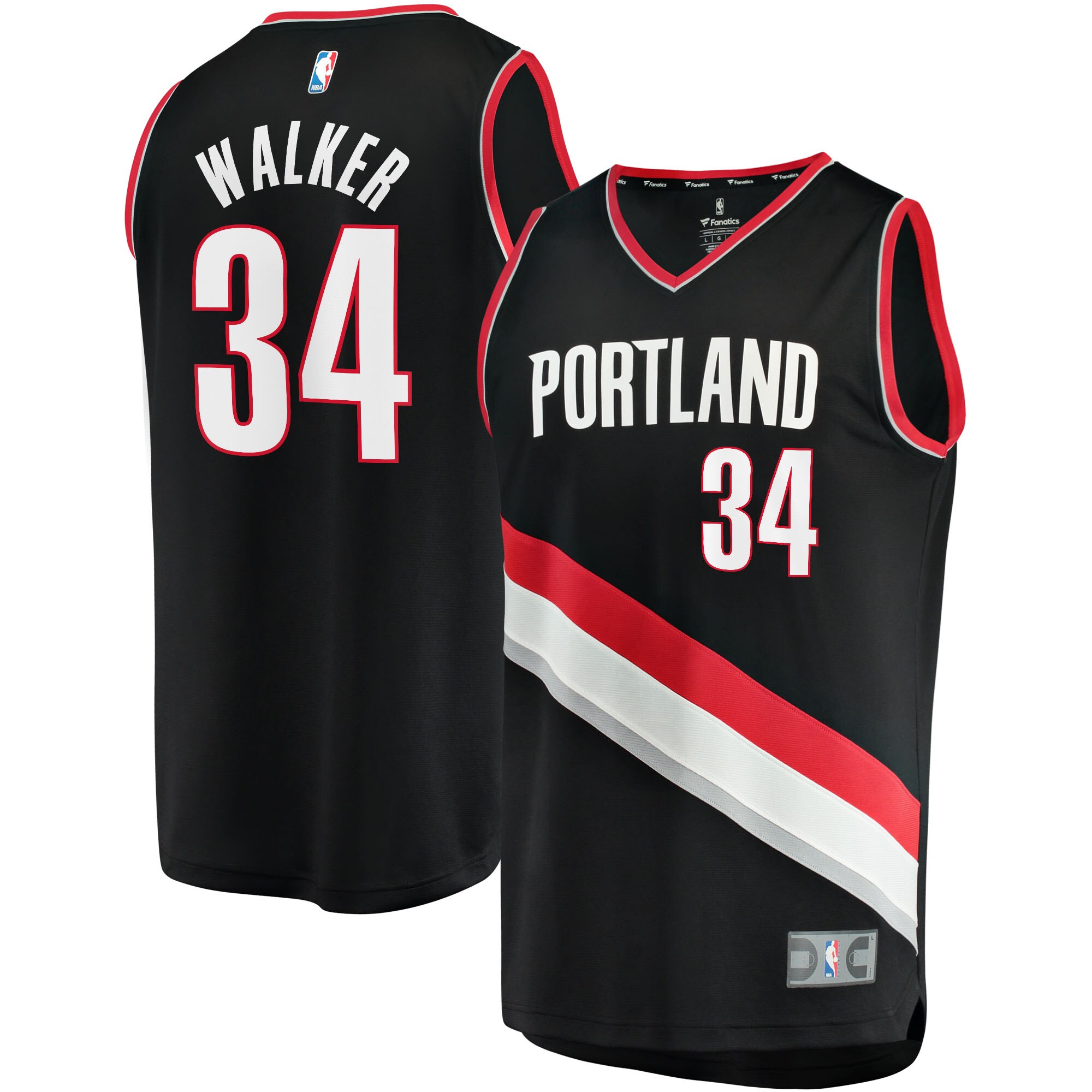 Jabari Walker Portland Trail Blazers Fanatics Fast Break Replica Basketball Jersey - Icon Edition - Black