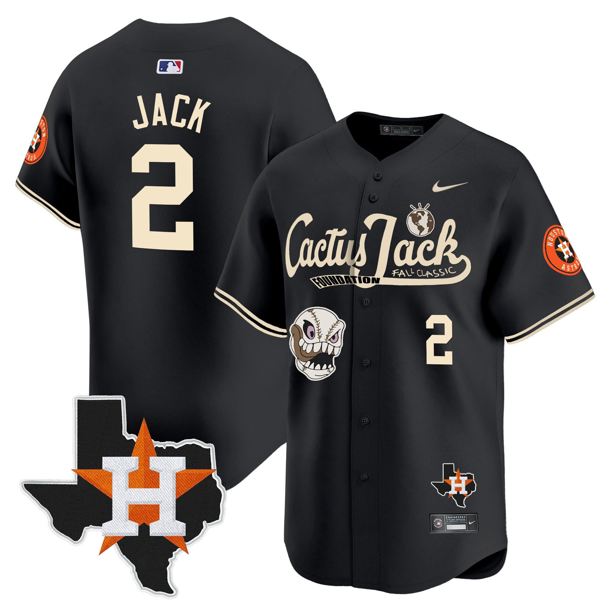 Jack 2 Houston Astros Cactus Jack Foundation Fall Classic Black Limited Baseball Jersey - Men 