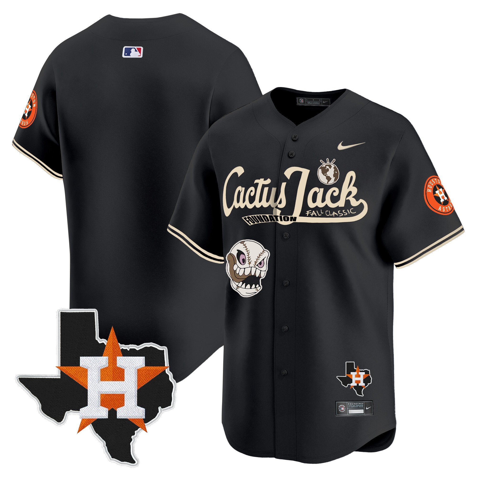 Alternative view of Jack 2 Houston Astros Cactus Jack Foundation Fall Classic Black Limited Baseball Jersey - Men 