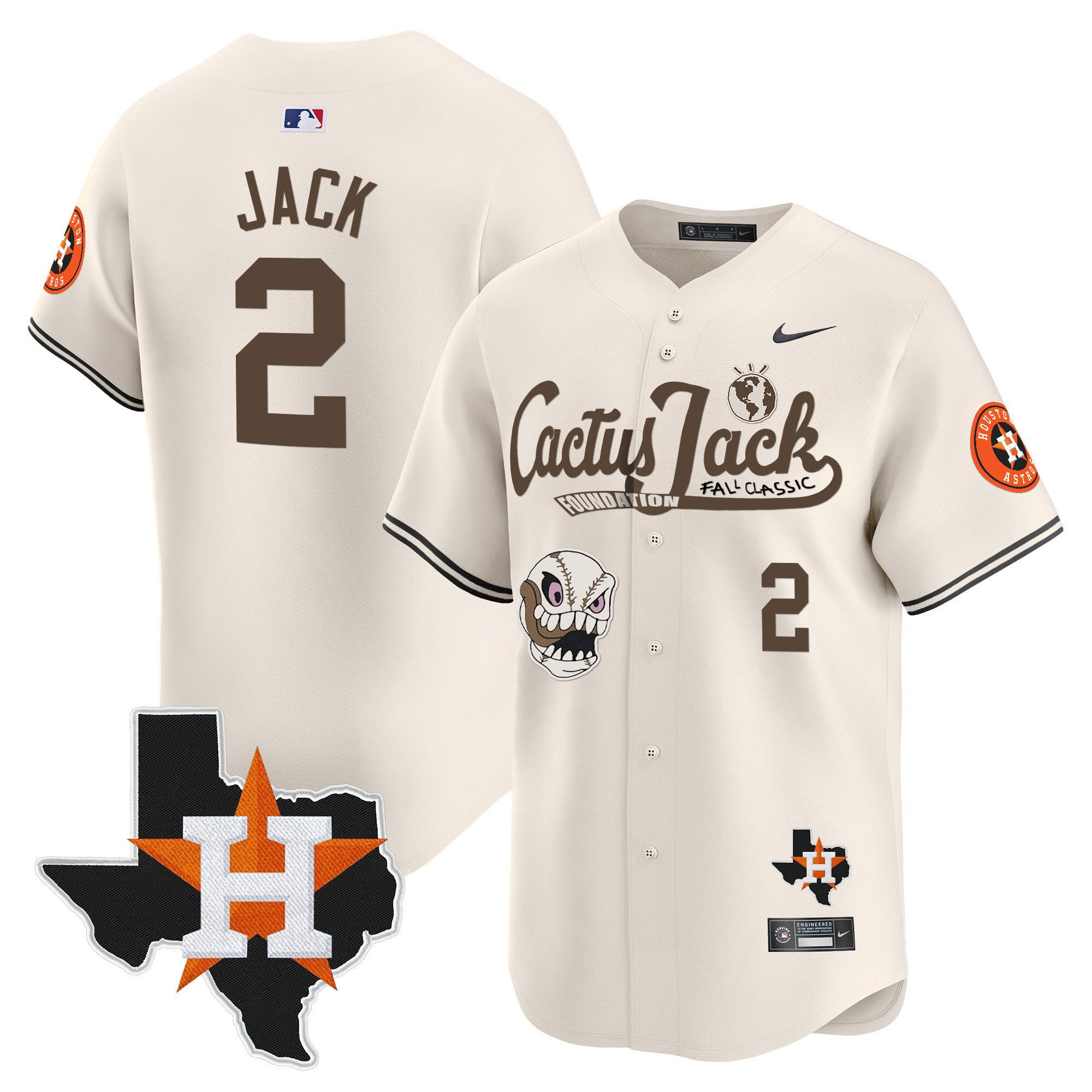 Jack 2 Houston Astros Cactus Jack Foundation Fall Classic Limited Baseball Jersey - Men, Cream 