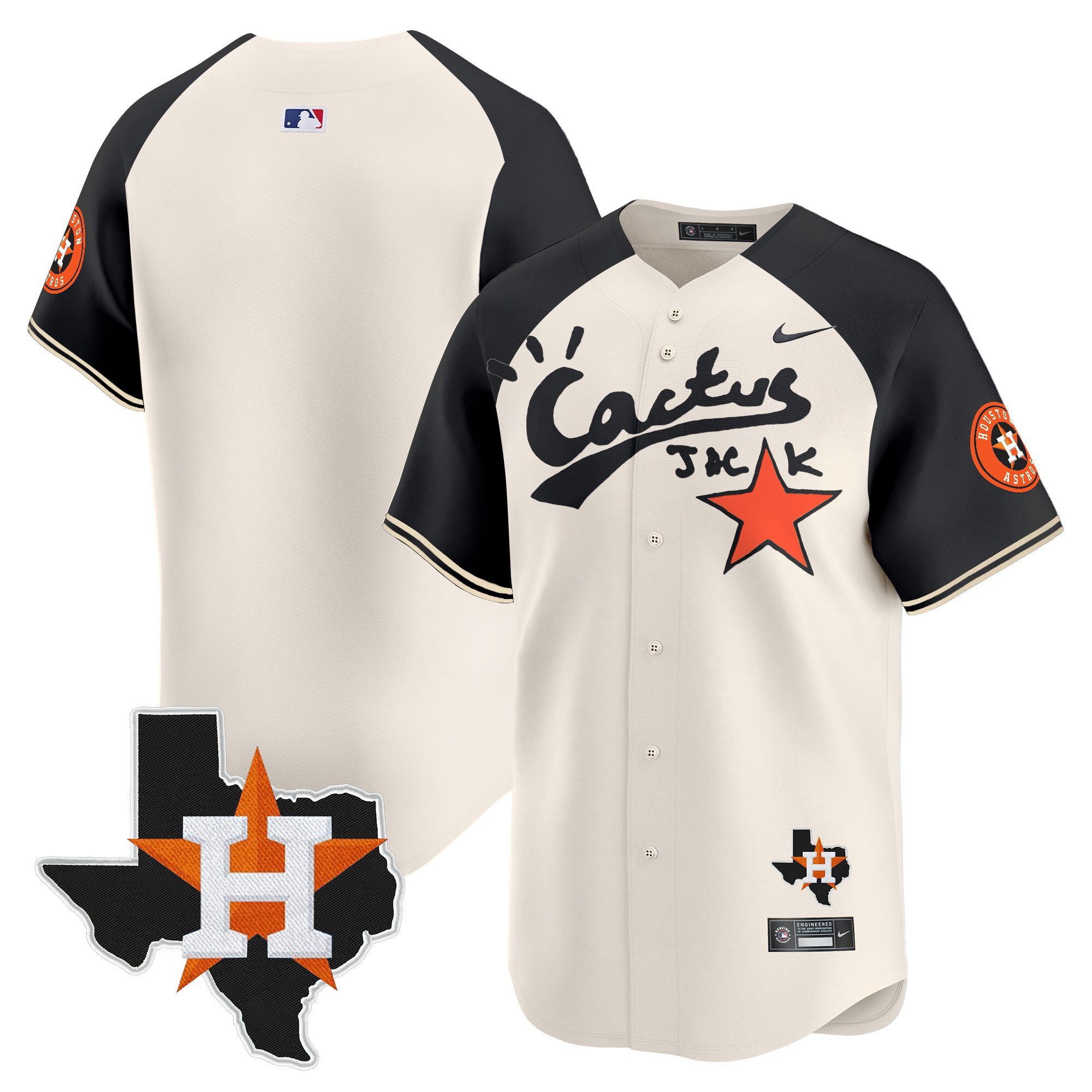 Alternative view of Jack 2 Houston Astros Cactus Jack Houston Patch Limited Baseball Jersey - Men, Cream Alternate 